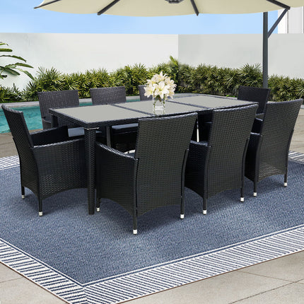 Gardeon Outdoor Dining Set 9 Piece Wicker Lounge Setting Black.