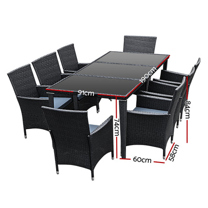 Gardeon Outdoor Dining Set 9 Piece Wicker Lounge Setting Black.