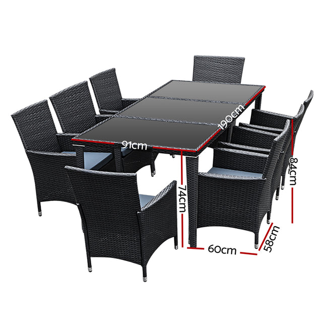 Gardeon Outdoor Dining Set 9 Piece Wicker Lounge Setting Black.
