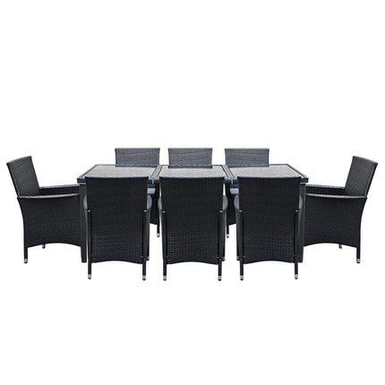 Gardeon Outdoor Dining Set 9 Piece Wicker Lounge Setting Black.