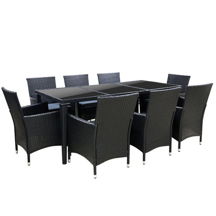 Gardeon Outdoor Dining Set 9 Piece Wicker Lounge Setting Black.