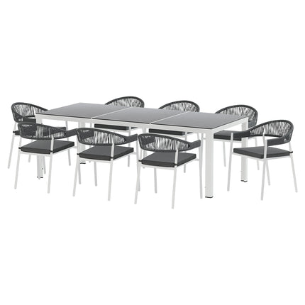 Gardeon Outdoor Dining Set 9 Piece Steel Table Chairs Setting White.