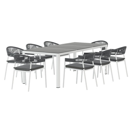 Gardeon Outdoor Dining Set 9 Piece Steel Table Chairs Setting White.