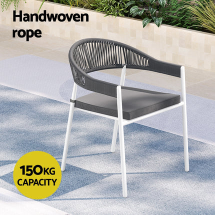Gardeon Outdoor Dining Set 9 Piece Steel Table Chairs Setting White.