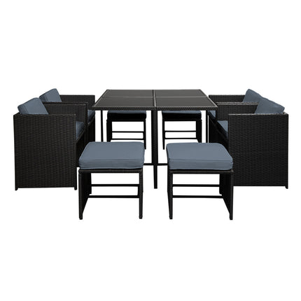 Gardeon Outdoor Dining Set 9 Piece Wicker Table Chairs Setting Black.