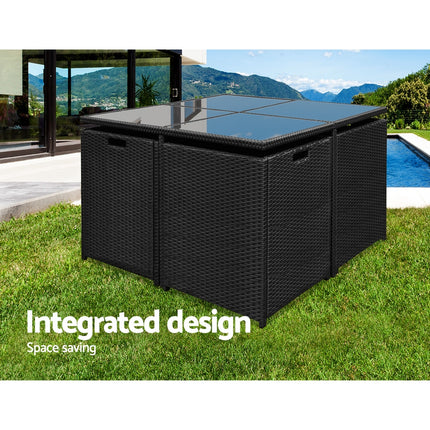 Gardeon Outdoor Dining Set 9 Piece Wicker Table Chairs Setting Black.