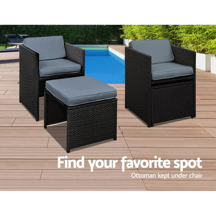 Gardeon Outdoor Dining Set 9 Piece Wicker Table Chairs Setting Black.
