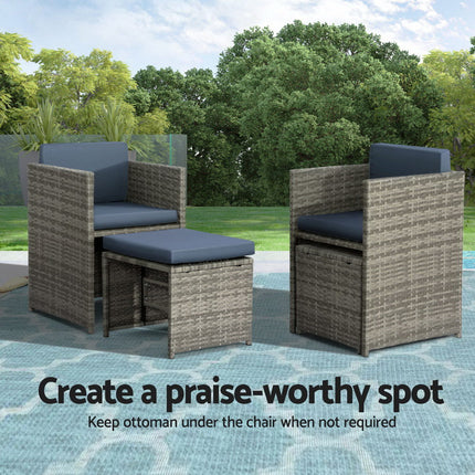 Gardeon Outdoor Dining Set 9 Piece Wicker Table Chairs Setting Grey.