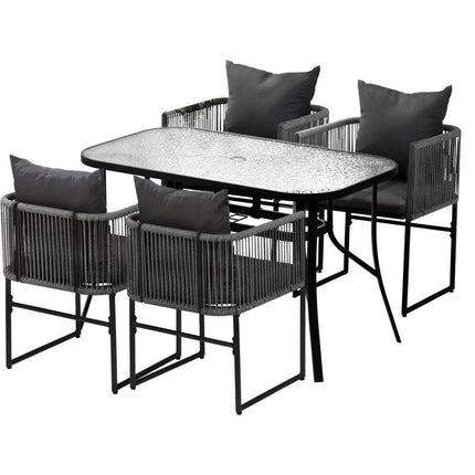 Gardeon 5PCS Outdoor Dining Set Table and Chairs Rope Patio Furniture Garden Black.