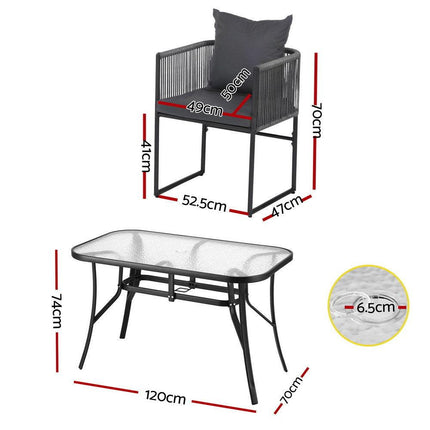Gardeon 5PCS Outdoor Dining Set Table and Chairs Rope Patio Furniture Garden Black.