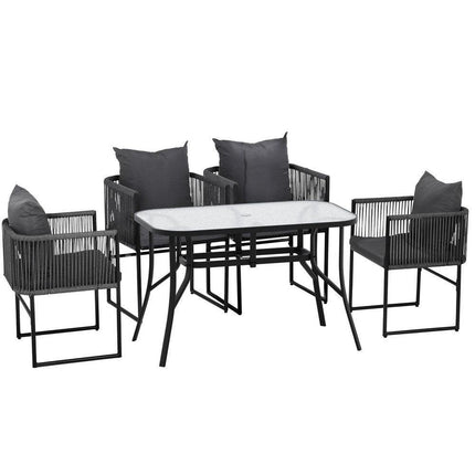 Gardeon 5PCS Outdoor Dining Set Table and Chairs Rope Patio Furniture Garden Black.