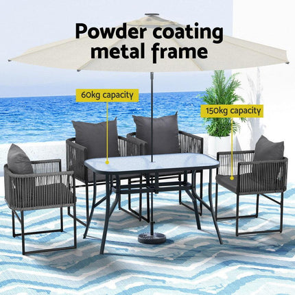 Gardeon 5PCS Outdoor Dining Set Table and Chairs Rope Patio Furniture Garden Black.