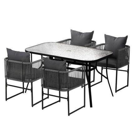 Gardeon 5PC Outdoor Dining Set Table and Chairs Patio Furniture Garden Bistro Set Black.