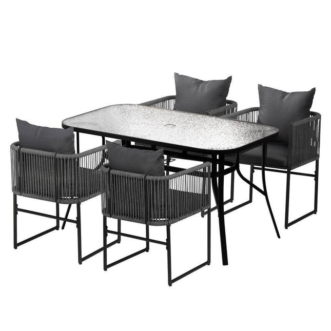 Gardeon 5PC Outdoor Dining Set Table and Chairs Patio Furniture Garden Bistro Set Black.