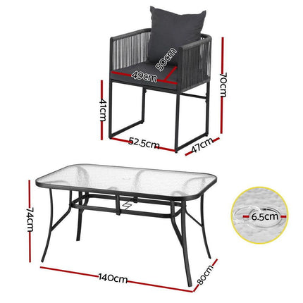 Gardeon 5PC Outdoor Dining Set Table and Chairs Patio Furniture Garden Bistro Set Black.