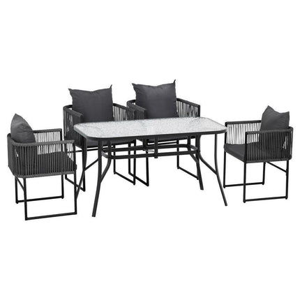 Gardeon 5PC Outdoor Dining Set Table and Chairs Patio Furniture Garden Bistro Set Black.