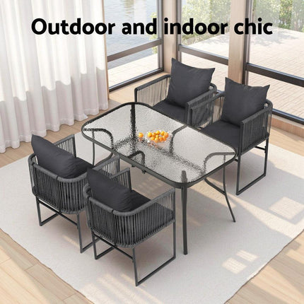 Gardeon 5PC Outdoor Dining Set Table and Chairs Patio Furniture Garden Bistro Set Black.