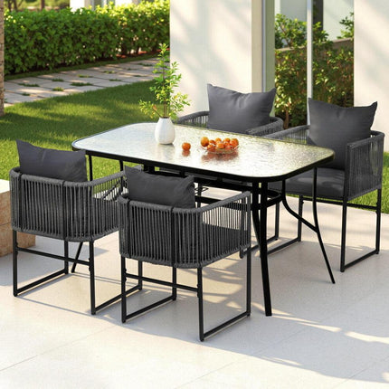 Gardeon 5PC Outdoor Dining Set Table and Chairs Patio Furniture Garden Bistro Set Black.