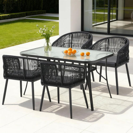 Gardeon 5PC Outdoor Dining Set Table and Chairs Garden Patio Furniture Bistro Set Black.