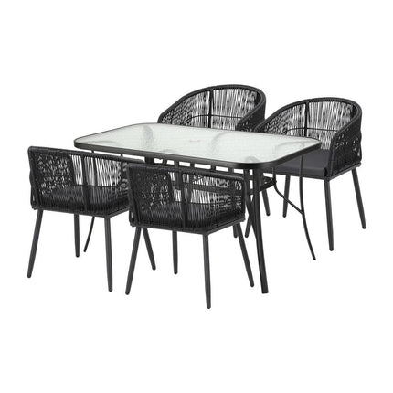 Gardeon 5PC Outdoor Dining Set Table and Chairs Garden Patio Furniture Bistro Set Black.