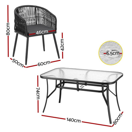 Gardeon 5PC Outdoor Dining Set Table and Chairs Garden Patio Furniture Bistro Set Black.