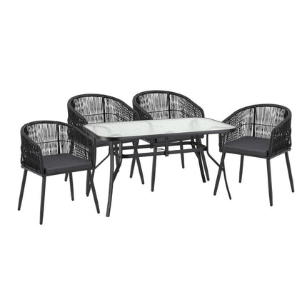 Gardeon 5PC Outdoor Dining Set Table and Chairs Garden Patio Furniture Bistro Set Black.
