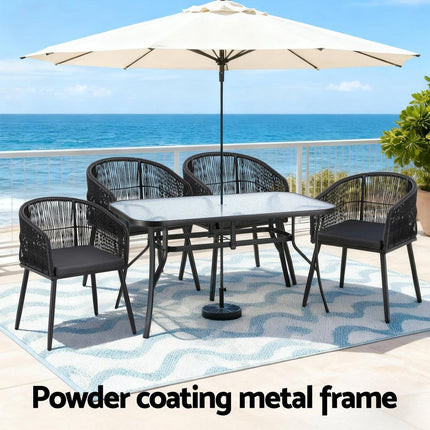 Gardeon 5PC Outdoor Dining Set Table and Chairs Garden Patio Furniture Bistro Set Black.