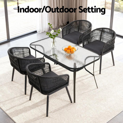 Gardeon 5PC Outdoor Dining Set Table and Chairs Garden Patio Furniture Bistro Set Black.