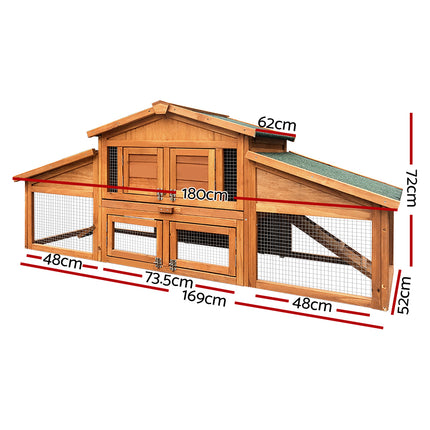 i.Pet Chicken Coop Rabbit Hutch 169cm x 52cm x 72cm Large Chicken Coop Wooden House Run Cage.