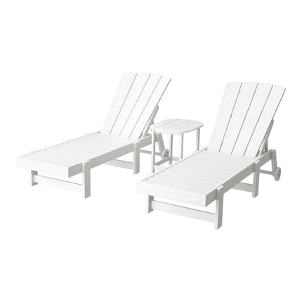 Gardeon Sun Lounge Lounger Table and Chairs Beach Chair Adirondack HDPE Patio Outdoor Furniture Wheels White.