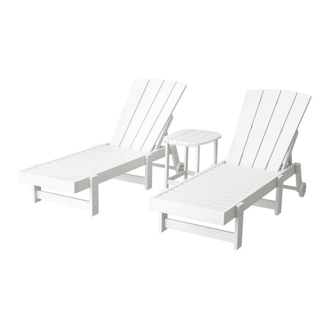 Gardeon Sun Lounge Lounger Table and Chairs Beach Chair Adirondack HDPE Patio Outdoor Furniture Wheels White.