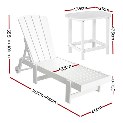 Gardeon Sun Lounge Lounger Table and Chairs Beach Chair Adirondack HDPE Patio Outdoor Furniture Wheels White.