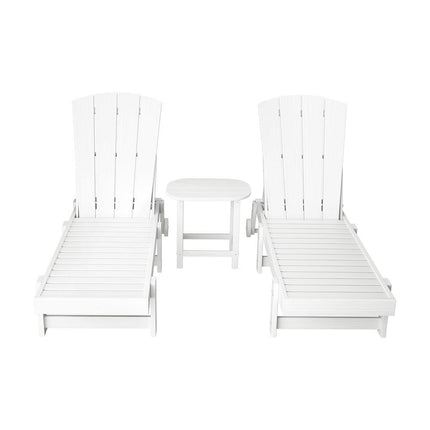Gardeon Sun Lounge Lounger Table and Chairs Beach Chair Adirondack HDPE Patio Outdoor Furniture Wheels White.
