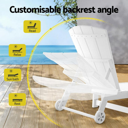 Gardeon Sun Lounge Lounger Table and Chairs Beach Chair Adirondack HDPE Patio Outdoor Furniture Wheels White.