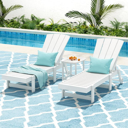 Gardeon Sun Lounge Lounger Table and Chairs Beach Chair Adirondack HDPE Patio Outdoor Furniture Wheels White.