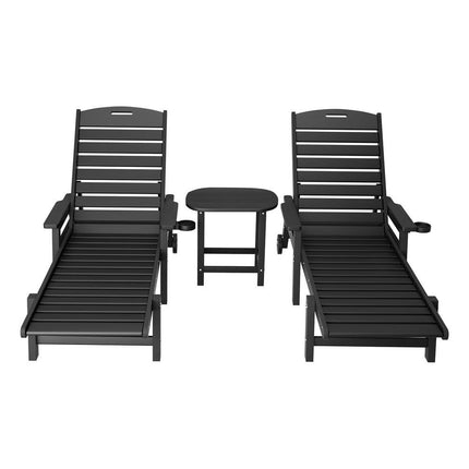 Gardeon Sun Lounge Lounger Beach Chair HDPE Patio Outdoor Furniture with Wheels Black.