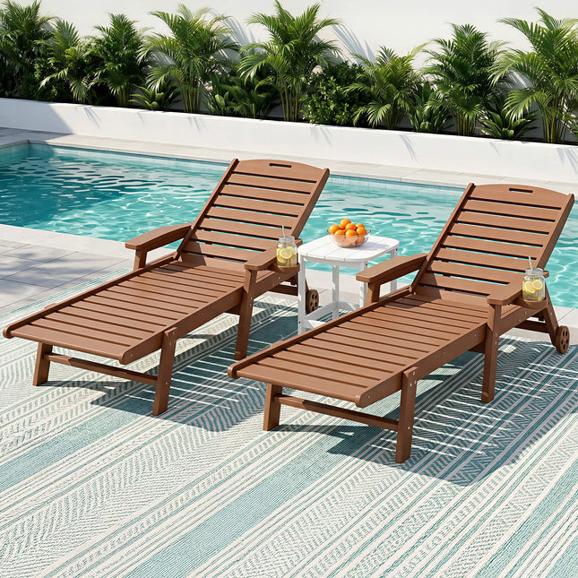 Gardeon Sun Lounge Lounger Table and Chairs Beach Chair HDPE Patio Outdoor Furniture Wheels Brown.