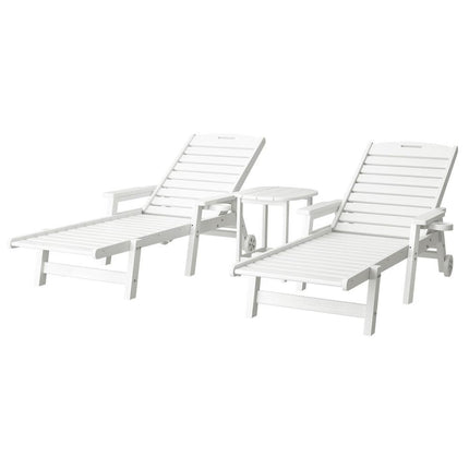 Gardeon Sun Lounge Lounger Beach Chair HDPE Patio Outdoor Furniture with Wheels White.