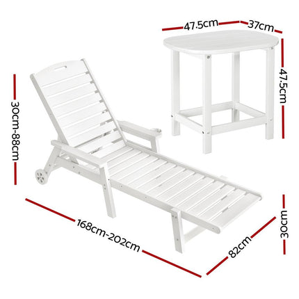 Gardeon Sun Lounge Lounger Beach Chair HDPE Patio Outdoor Furniture with Wheels White.