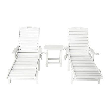 Gardeon Sun Lounge Lounger Beach Chair HDPE Patio Outdoor Furniture with Wheels White.