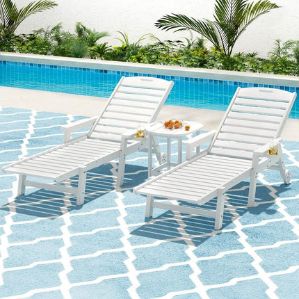 Gardeon Sun Lounge Lounger Beach Chair HDPE Patio Outdoor Furniture with Wheels White.