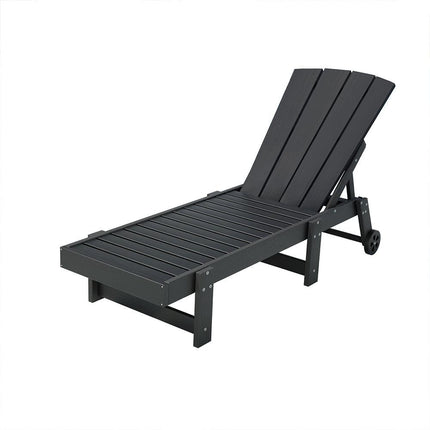 Gardeon Sun Lounge Beach Chair HDPE Adirondack Lounger Patio Outdoor Furniture with Wheels Black.