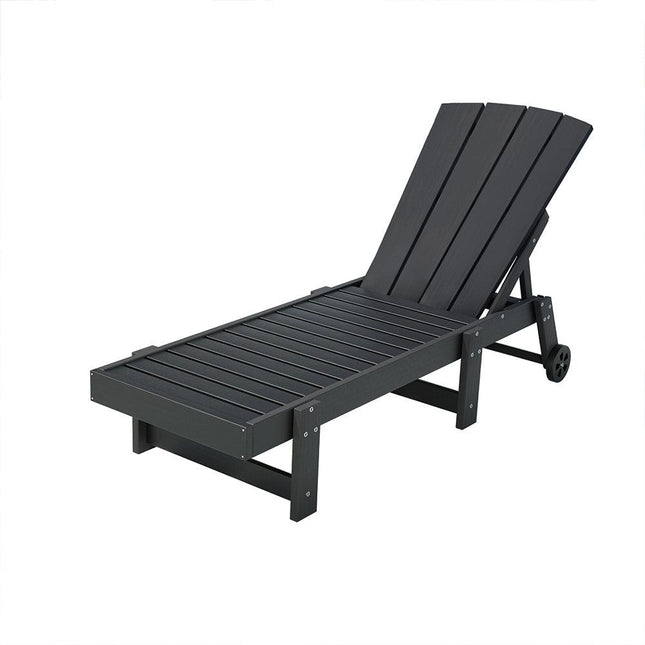 Gardeon Sun Lounge Beach Chair HDPE Adirondack Lounger Patio Outdoor Furniture with Wheels Black.