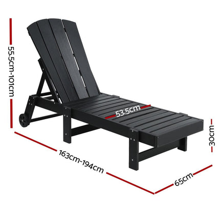 Gardeon Sun Lounge Beach Chair HDPE Adirondack Lounger Patio Outdoor Furniture with Wheels Black.