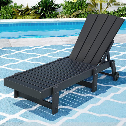 Gardeon Sun Lounge Beach Chair HDPE Adirondack Lounger Patio Outdoor Furniture with Wheels Black.