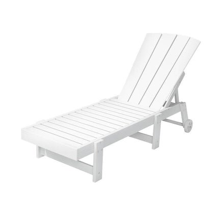 Gardeon Sun Lounge Beach Chair HDPE Adirondack Lounger Patio Outdoor Furniture with Wheels White.