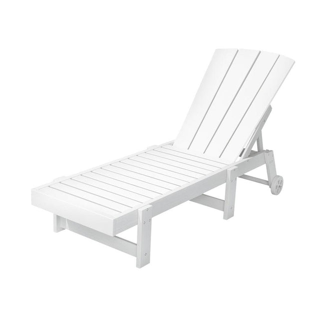 Gardeon Sun Lounge Beach Chair HDPE Adirondack Lounger Patio Outdoor Furniture with Wheels White.
