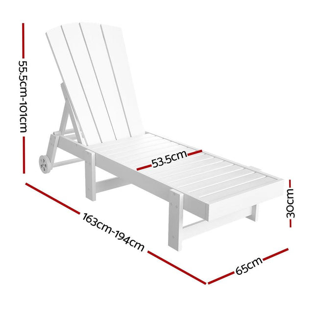 Gardeon Sun Lounge Beach Chair HDPE Adirondack Lounger Patio Outdoor Furniture with Wheels White.