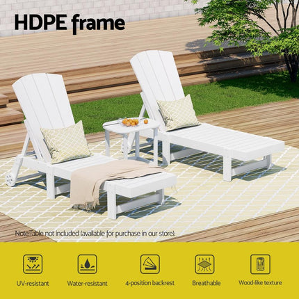 Gardeon Sun Lounge Beach Chair HDPE Adirondack Lounger Patio Outdoor Furniture with Wheels White.