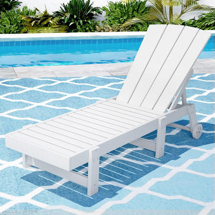 Gardeon Sun Lounge Beach Chair HDPE Adirondack Lounger Patio Outdoor Furniture with Wheels White.